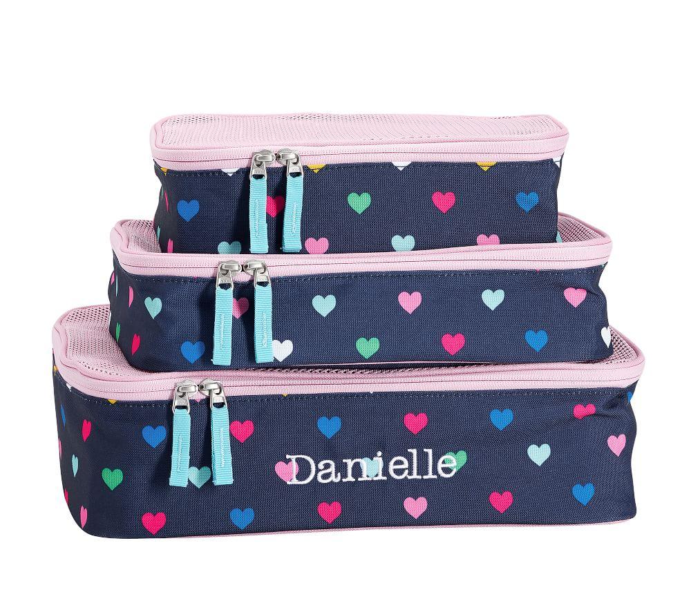 Mackenzie Navy Pink Multi Hearts Packing Cubes, Set Of 3